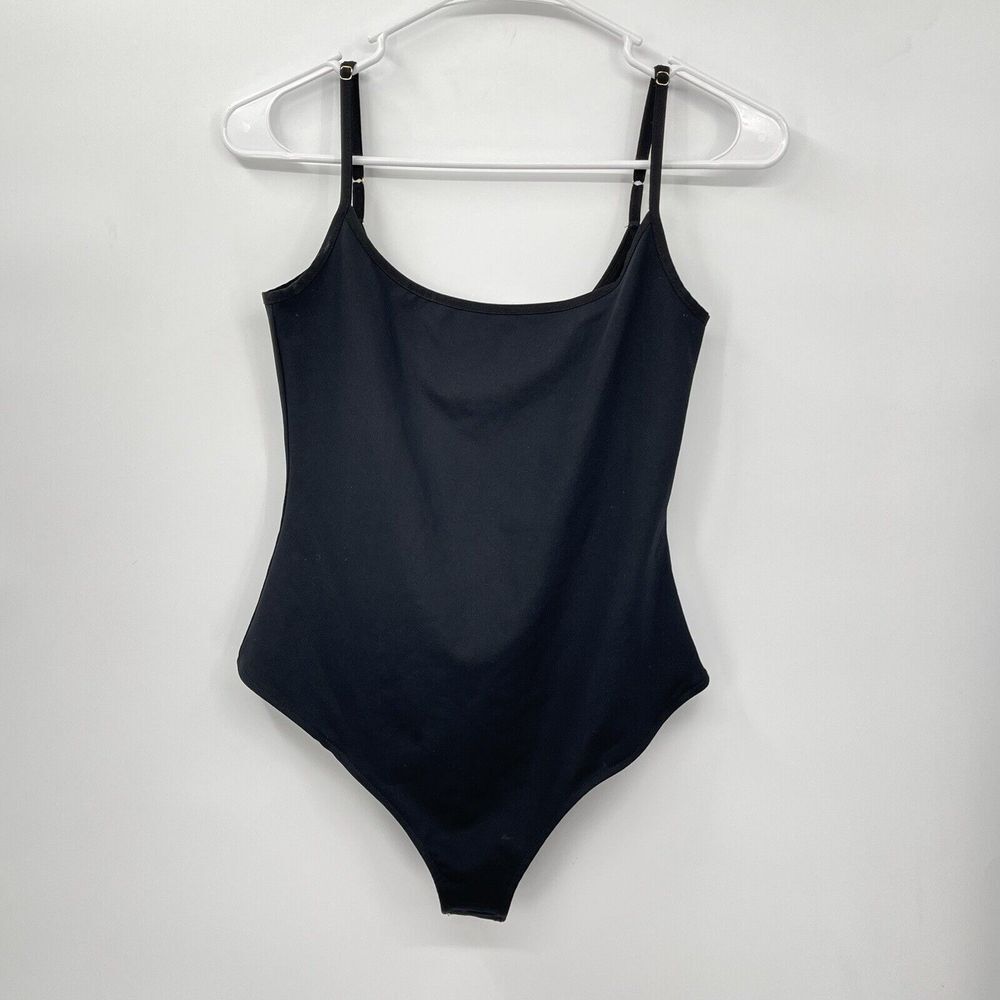 Free People S Bodysuit Women Black Adjustable Strap Scoop Neck Thong Snap Gusset
